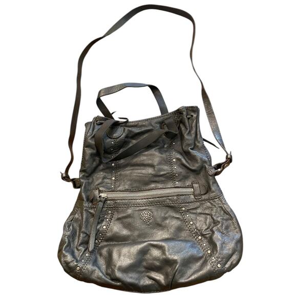 Lucky Brand Handbags - Lucky Brand Lambskin Foldover Crossbody Handbag Charcoal Gray